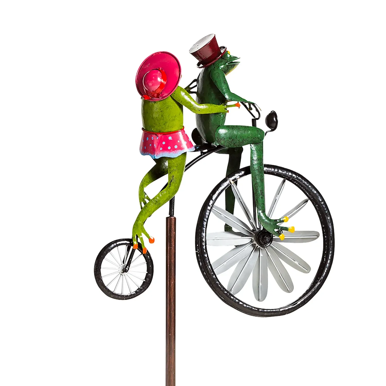 Plow & Hearth Wind Spinners|Garden Stakes>Handmade Bicycling Frogs Metal Wind Spinner