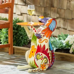Plow & Hearth Accent Tables|Outdoor Side Tables>Handmade Colorful Painted Folk Art Metal Dog Side Table