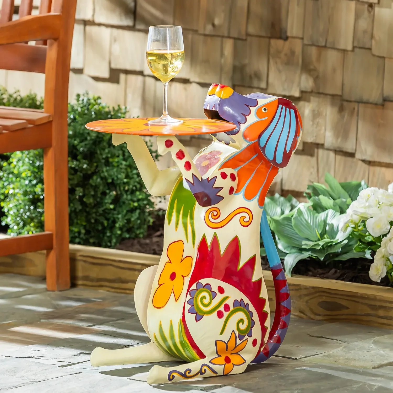 Plow & Hearth Accent Tables|Outdoor Side Tables>Handmade Colorful Painted Folk Art Metal Dog Side Table