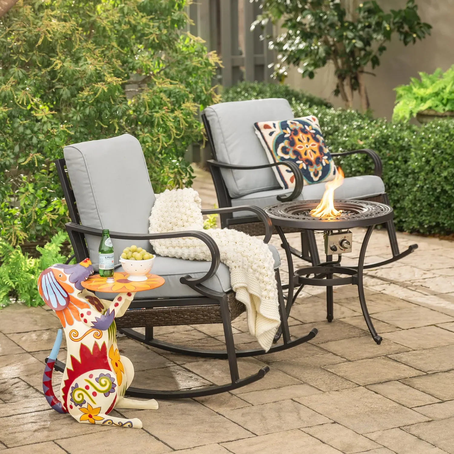 Plow & Hearth Accent Tables|Outdoor Side Tables>Handmade Colorful Painted Folk Art Metal Dog Side Table
