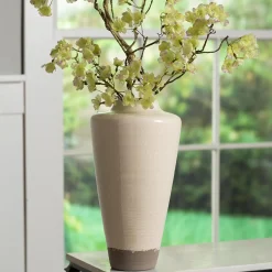 Plow & Hearth Planters & Vases>Handmade Crackle Tall Clay Alexandria Vase Eggshell