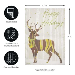 Plow & Hearth Garden Flags>Happy Holidays Deer Burlap Garden Flag