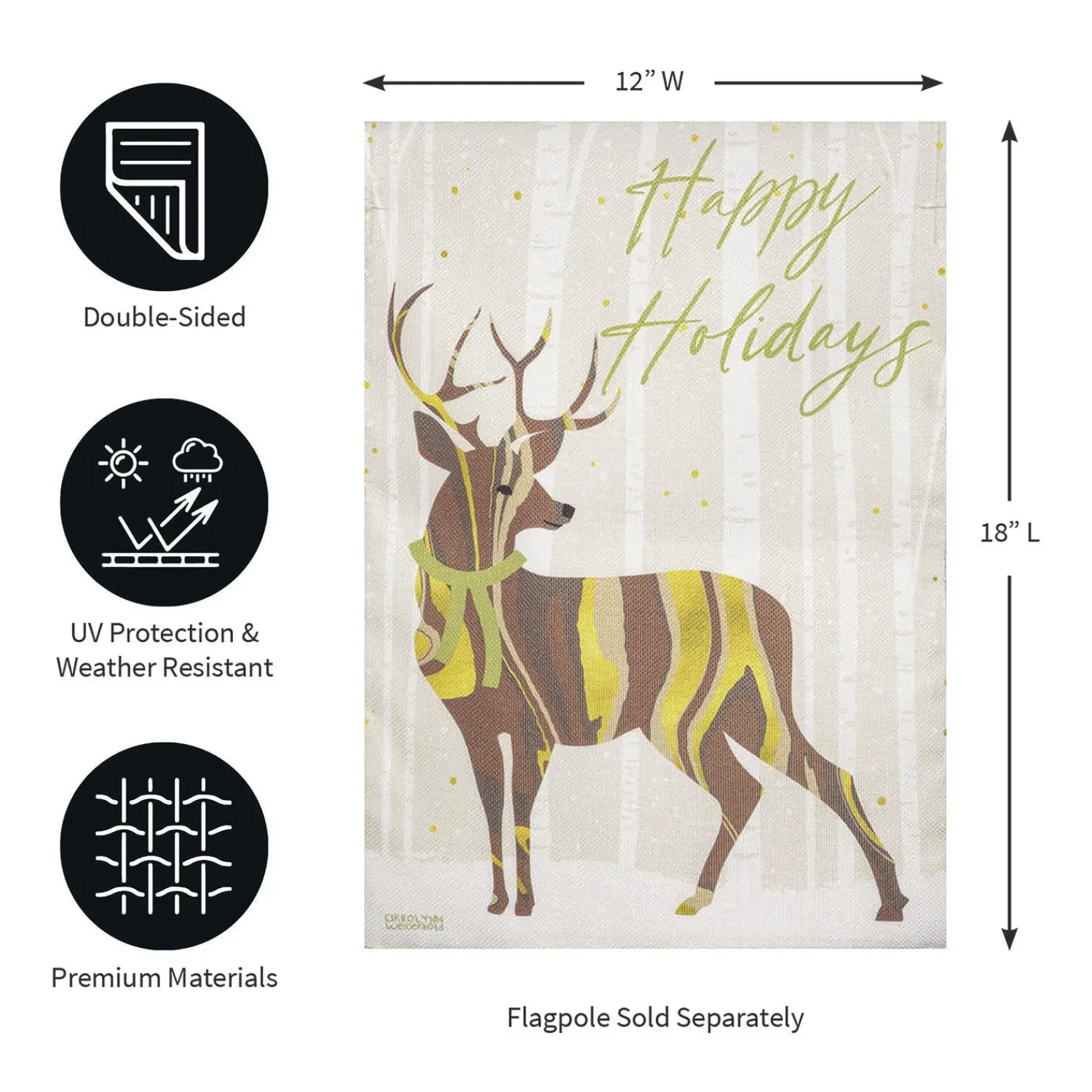 Plow & Hearth Garden Flags>Happy Holidays Deer Burlap Garden Flag