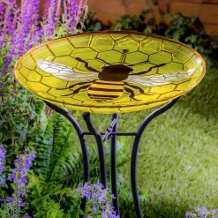 Plow & Hearth Birdbaths>Happy Honey Bee Glass Birdbath Basin