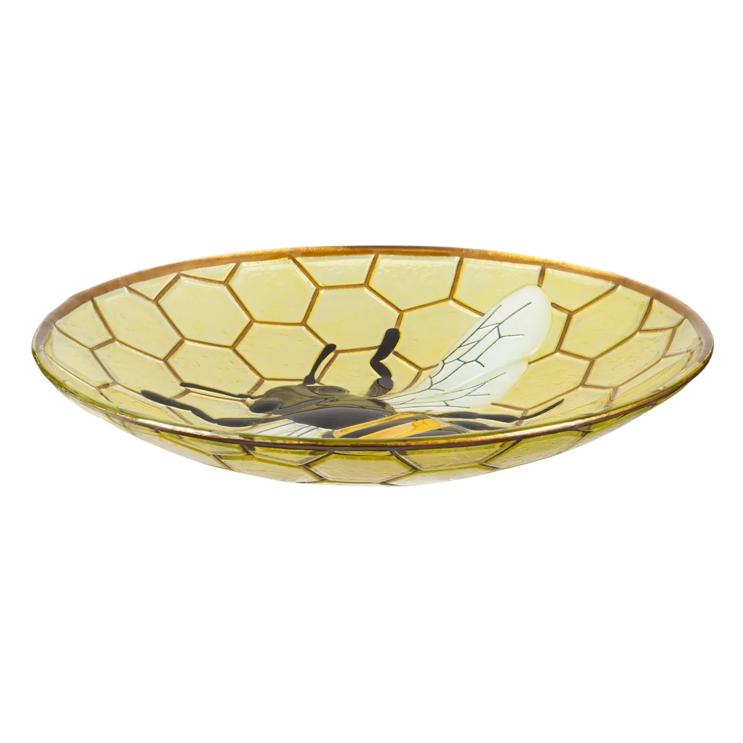 Plow & Hearth Birdbaths>Happy Honey Bee Glass Birdbath Basin
