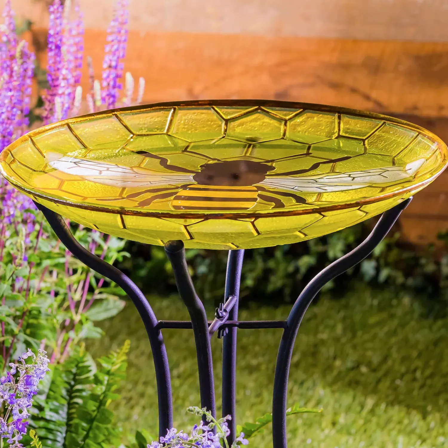 Plow & Hearth Birdbaths>Happy Honey Bee Glass Birdbath Basin