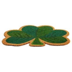 Plow & Hearth Coir Mats>Happy St. Patrick's Day Shamrock Shaped Coir Mat