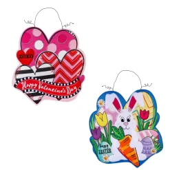 Plow & Hearth Fabric Door Hangers>Happy Valentine's Day Sweethearts/ Happy Easter Bunny Double Sided Estate Door Décor