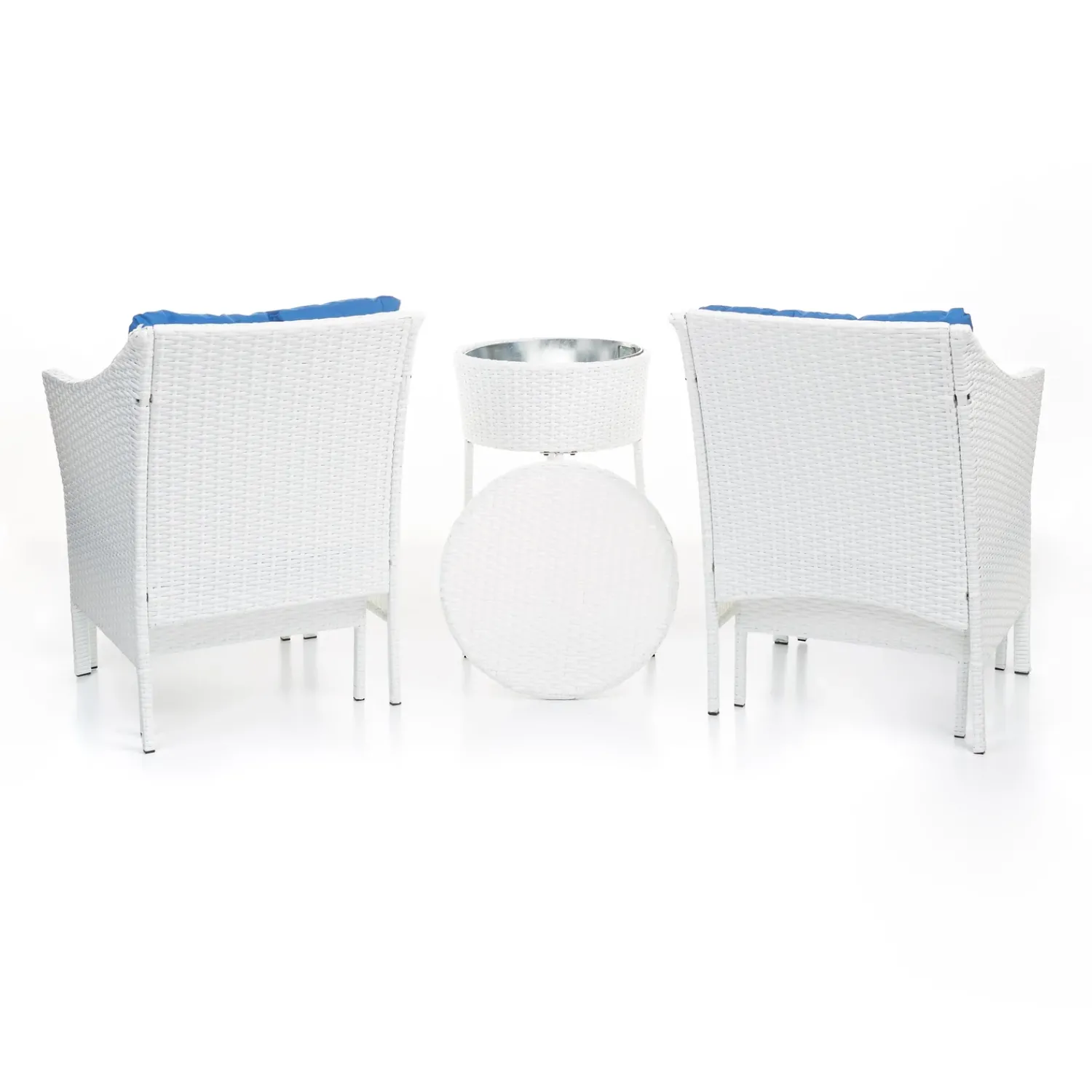 Plow & Hearth Outdoor Seating Sets>Harbor Moon Chat Set with Hideaway Ottomans and Cooler Table White