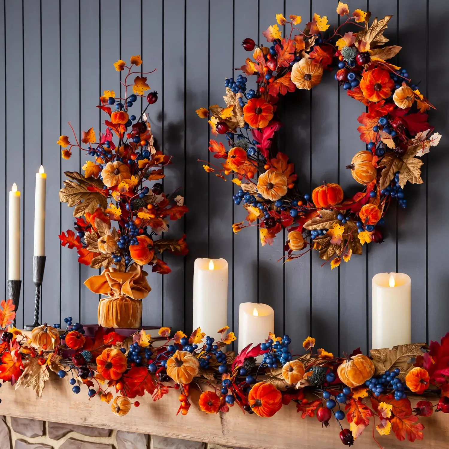 Plow & Hearth Wreaths>Harvest Pumpkin Wreath
