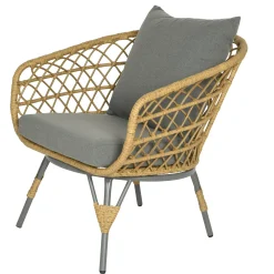 Plow & Hearth Chairs & Rockers|Rockers & Gliders>Havana Wicker Seating Set with Cushions and Table, 3-Piece Set Natural