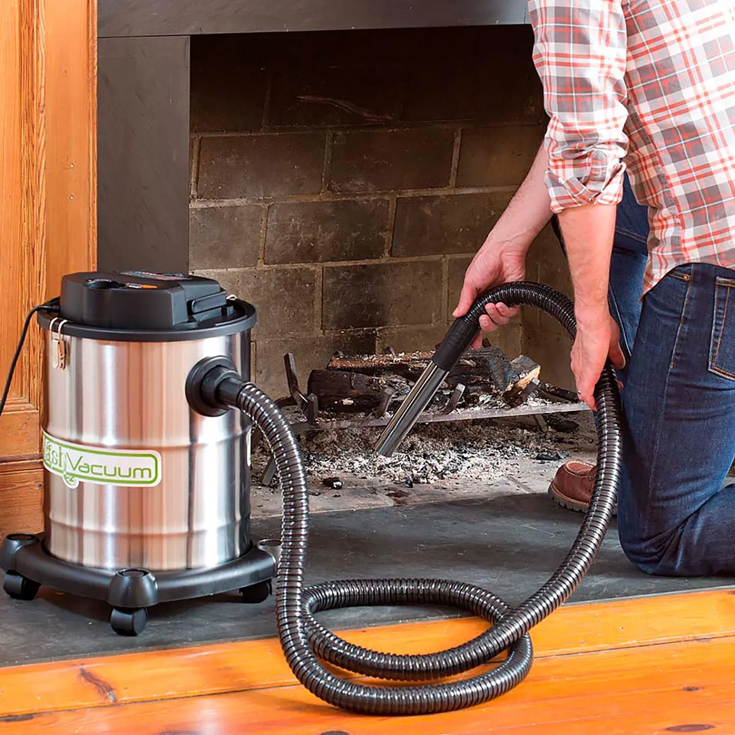 Plow & Hearth Fireplace Maintenance>Heavy-Duty Fireplace Warm Ash Vacuum with Two Filters and Accessory Kit Chrome