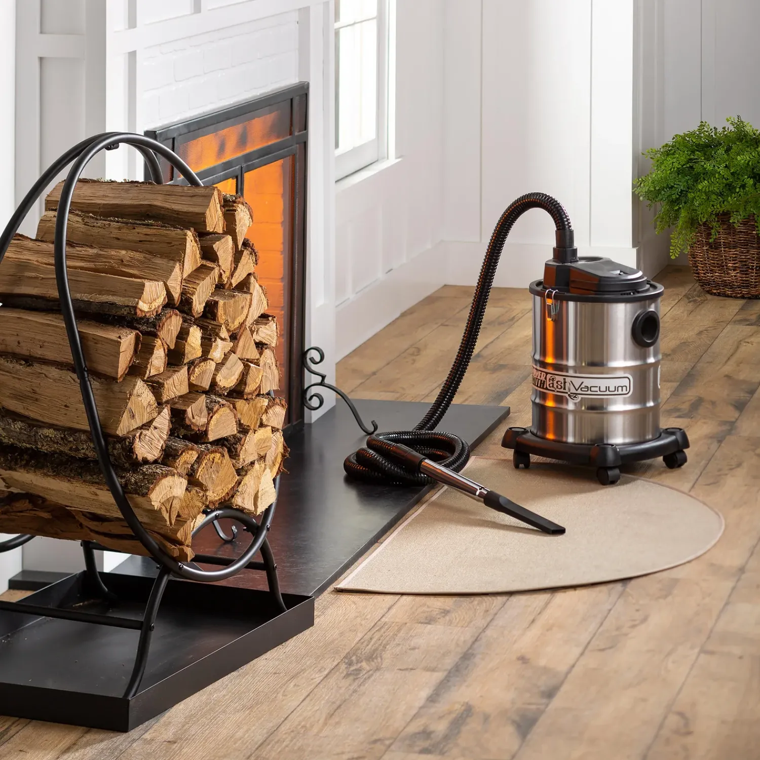 Plow & Hearth Fireplace Maintenance>Heavy-Duty Fireplace Warm Ash Vacuum with Two Filters and Accessory Kit Chrome