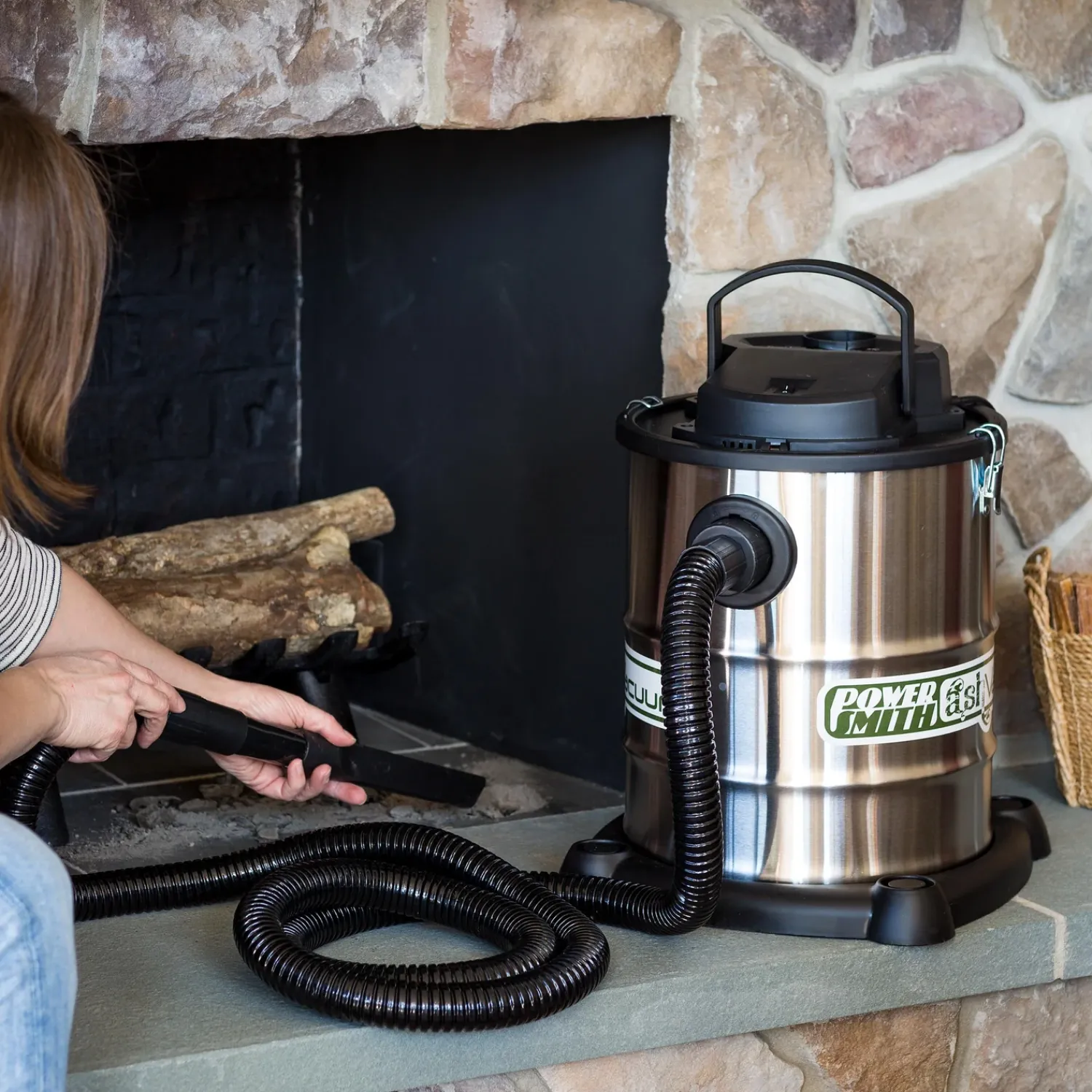 Plow & Hearth Fireplace Maintenance>Heavy-Duty Fireplace Warm Ash Vacuum with Two Filters and Accessory Kit Chrome