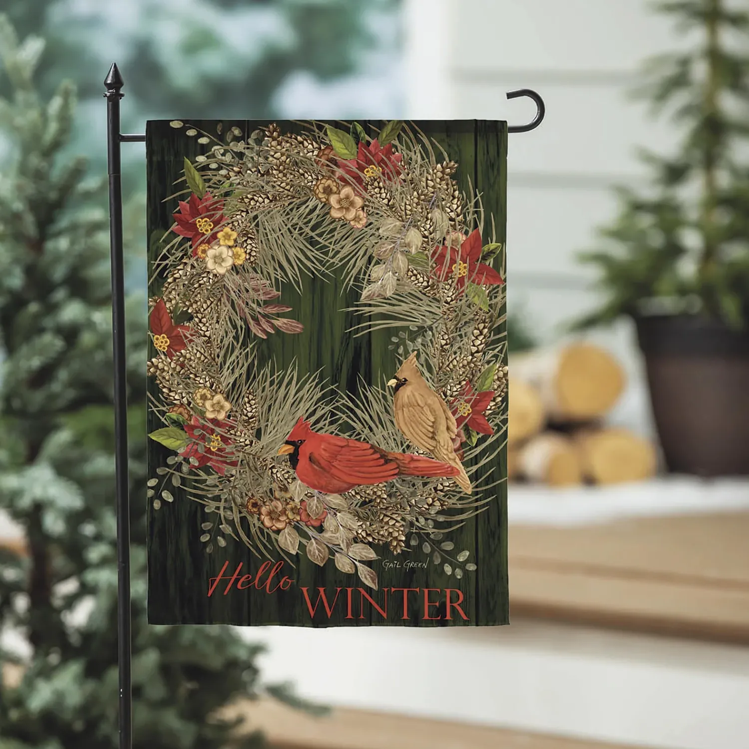 Plow & Hearth Garden Flags>Hello Winter Moire Garden Flag