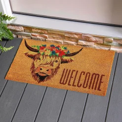 Plow & Hearth Coir Mats>Highland Cow Welcome Coir Mat