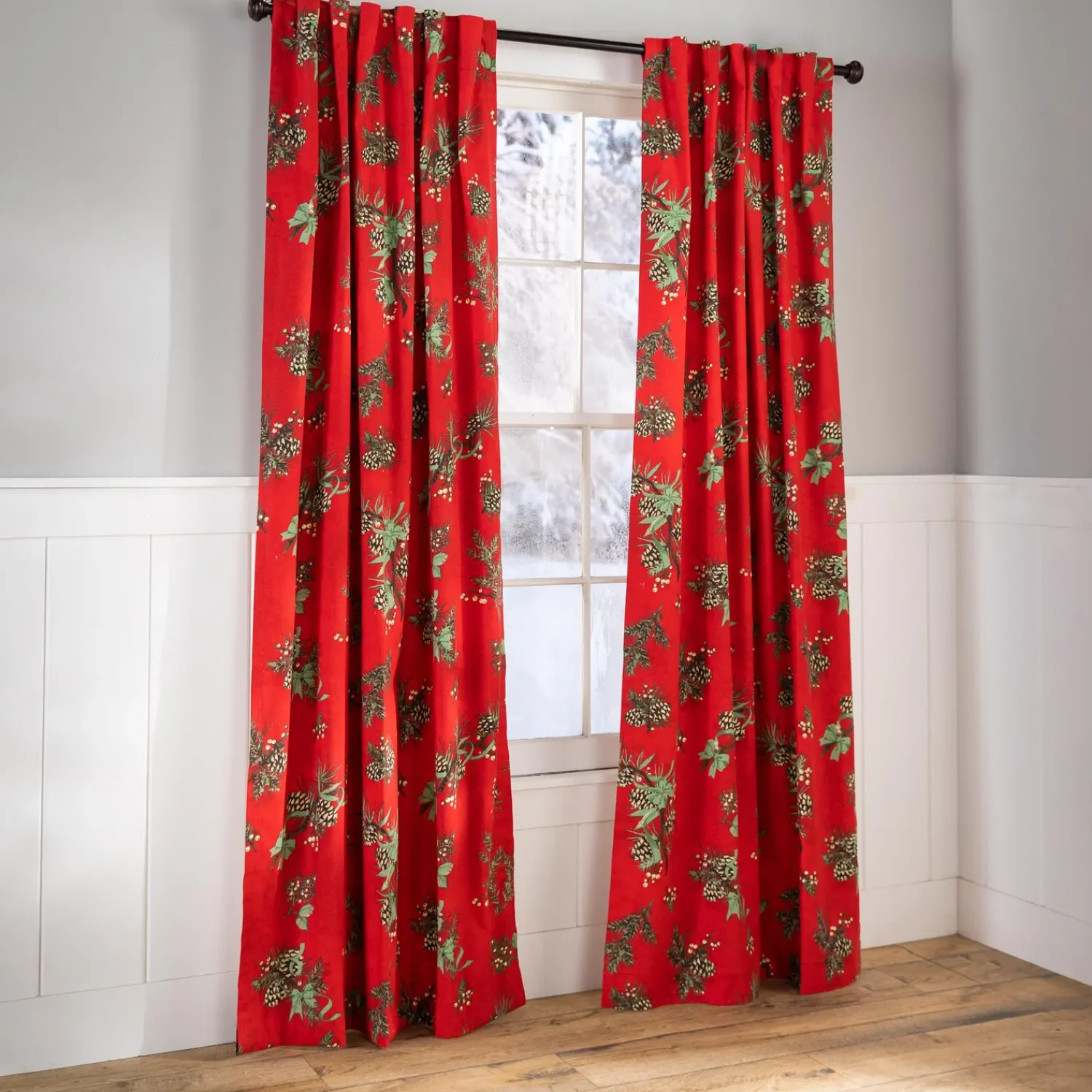 Plow & Hearth Curtain Panels>Holiday Peaceful Pine Curtains, 63"L Pair