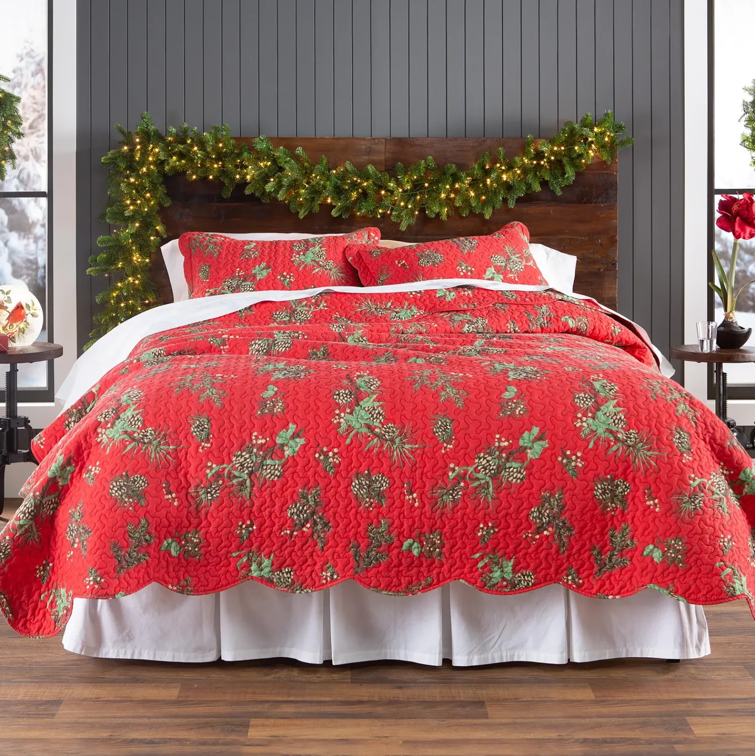 Plow & Hearth Quilts & Bedspreads>Holiday Peaceful Pine Quilted Bedding Set, Full/Queen Set