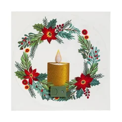 Plow & Hearth Fabric Door Hangers>Holiday Poinsettia LED Hanging Décor Wreath with Flickering Light Window Decal, 10"H