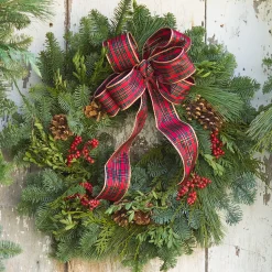 Plow & Hearth Wreaths>Holiday Woodland Evergreens 30"Wreath With Bow