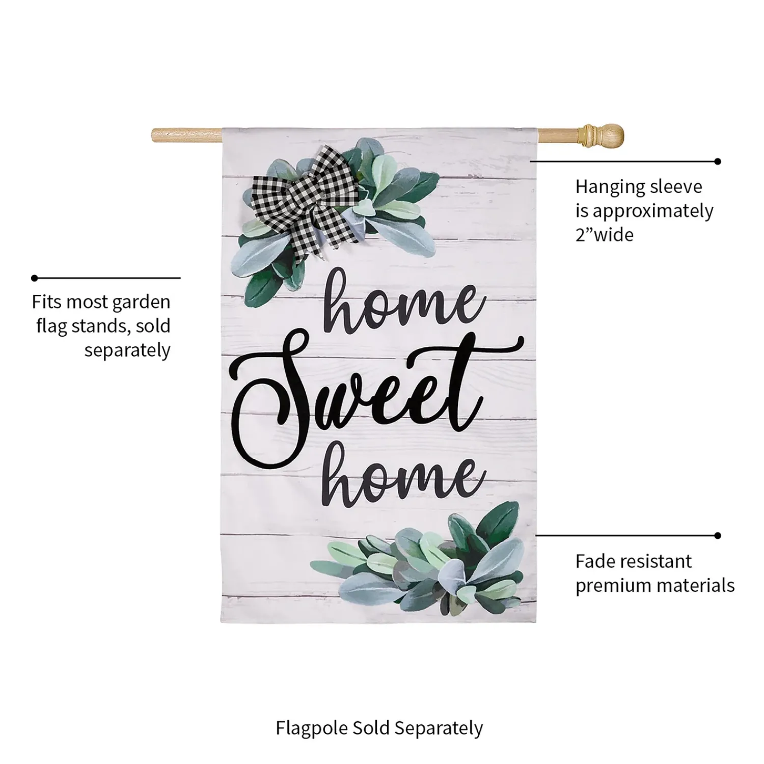 Plow & Hearth House & Estate Flags>“Home Sweet Home” Eucalyptus Burlap House Flag