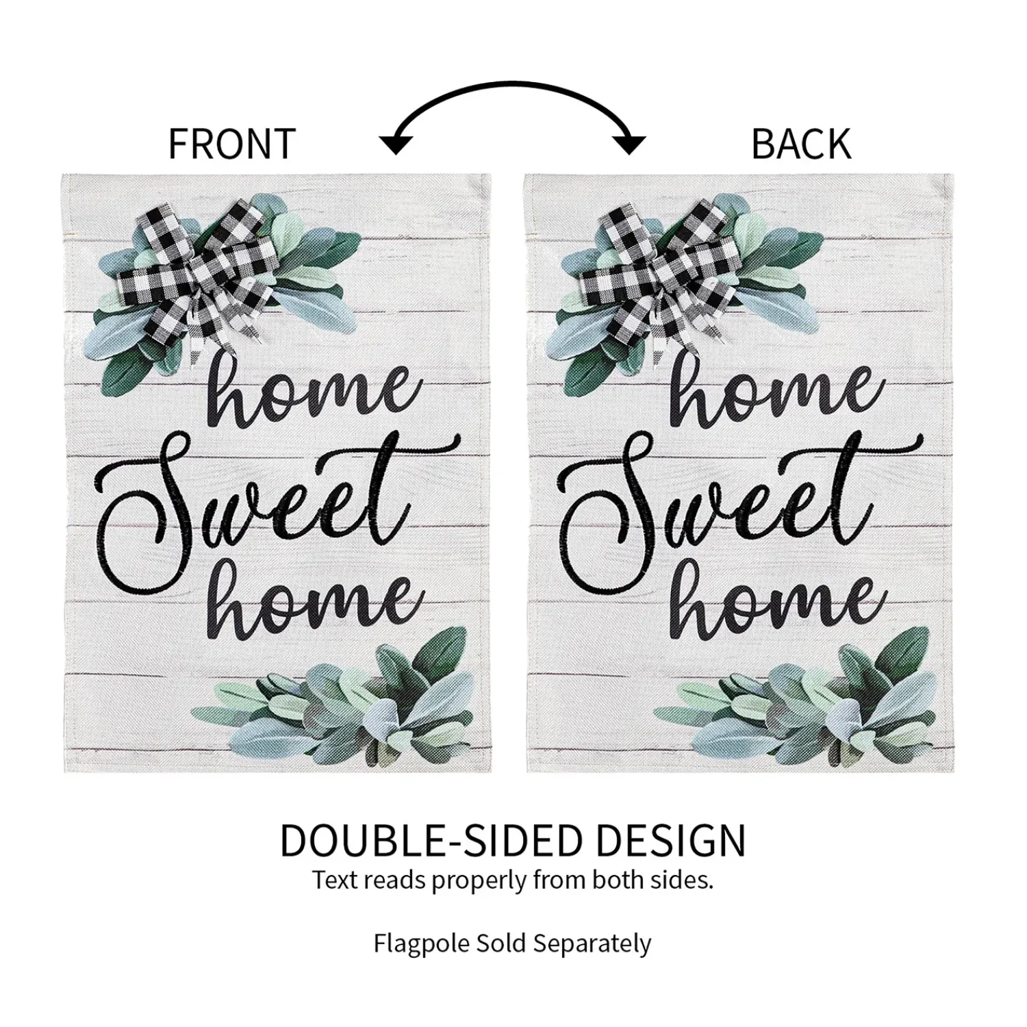 Plow & Hearth Garden Flags>Home Sweet Home Eucalyptus Burlap Garden Flag