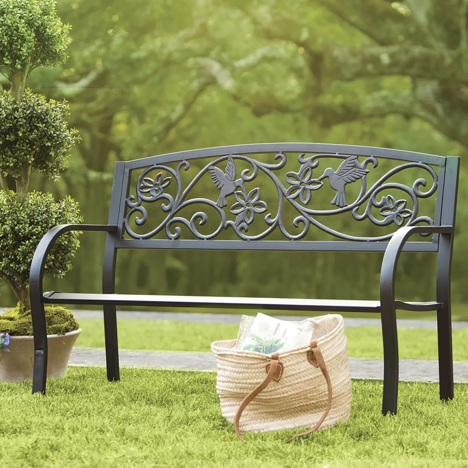 Plow & Hearth Outdoor Benches>Hummingbird Metal Garden Bench Black