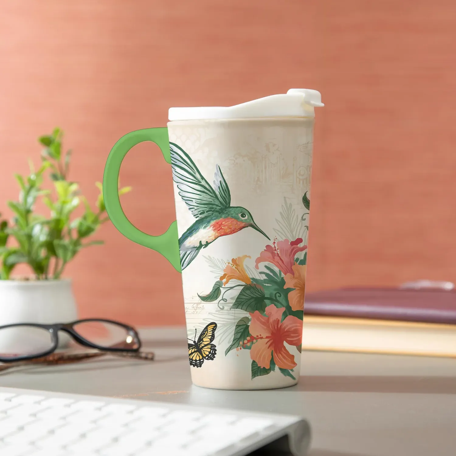 Plow & Hearth Travel Cups>Hummingbird Nectar Ceramic Perfect Cup, 17oz, Gift Box