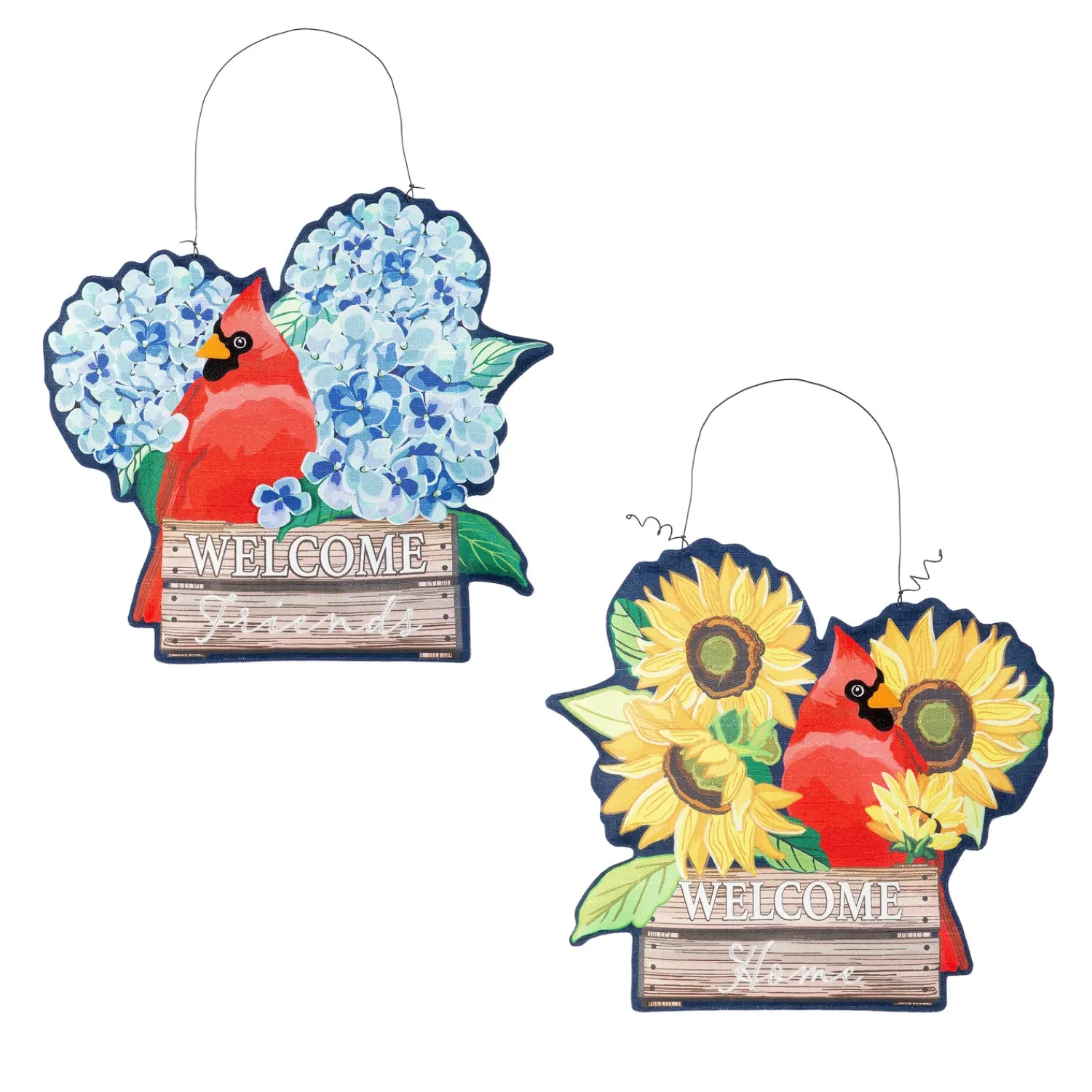 Plow & Hearth Fabric Door Hangers>Hydrangea Cardinal/ Sunflower Cardinal Double Sided Estate Door Décor