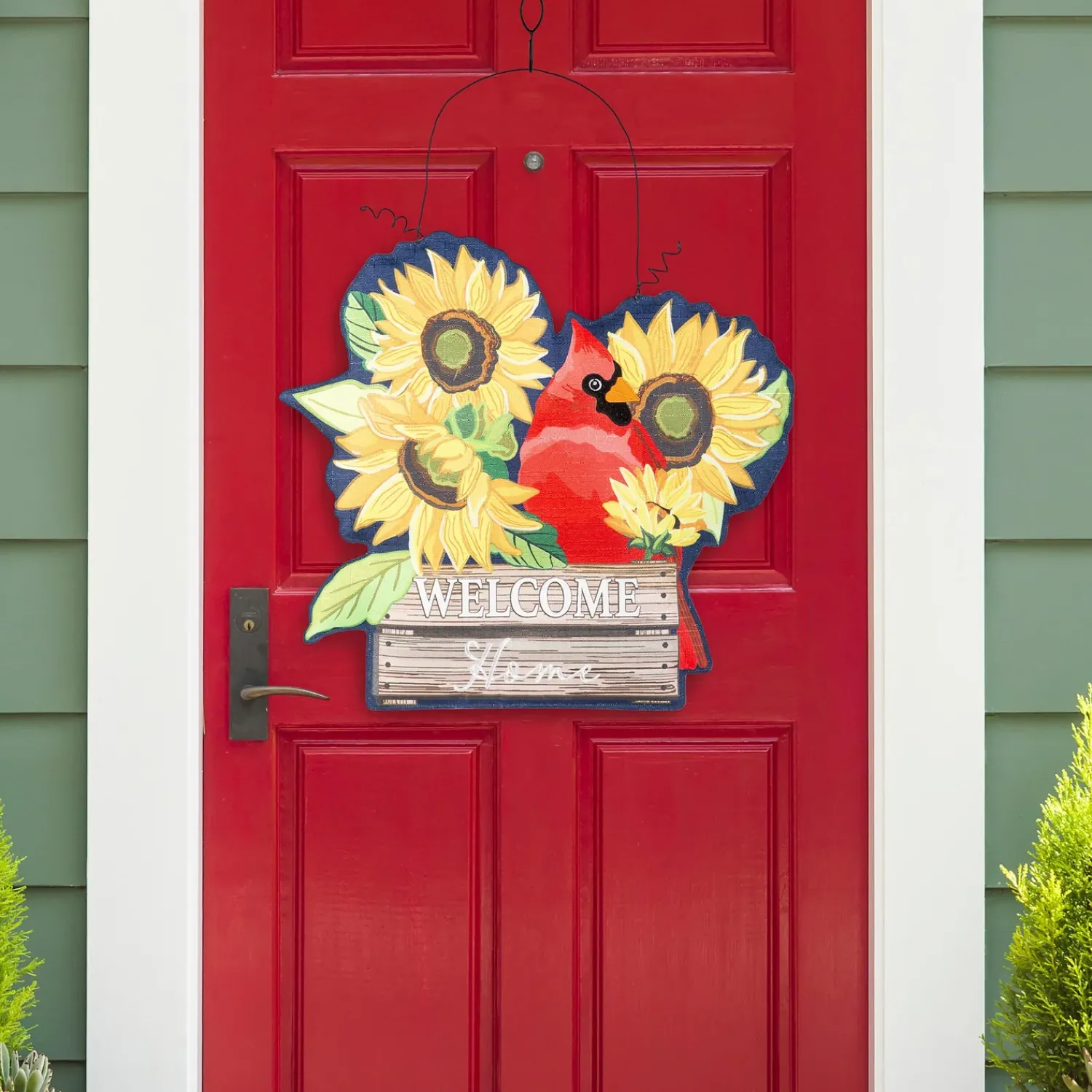 Plow & Hearth Fabric Door Hangers>Hydrangea Cardinal/ Sunflower Cardinal Double Sided Estate Door Décor