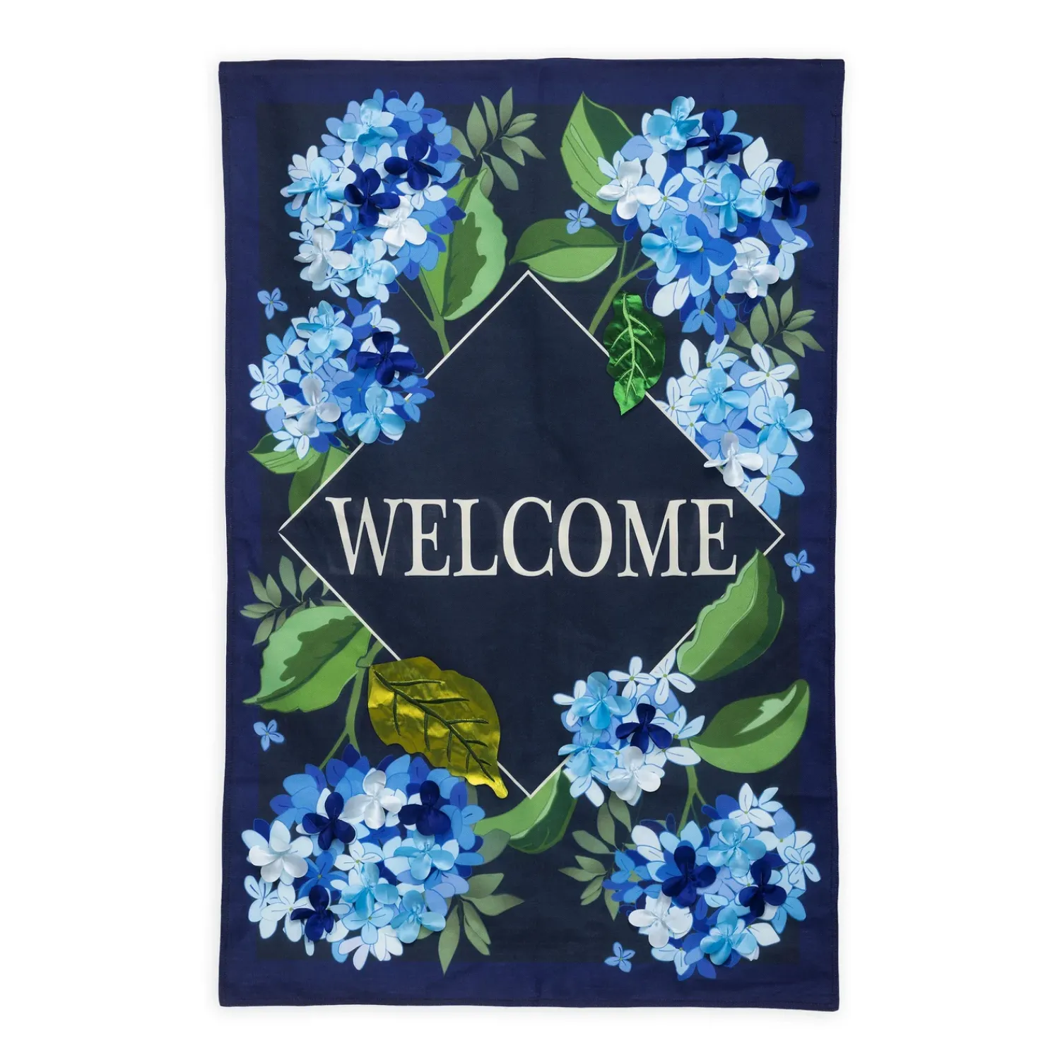 Plow & Hearth House & Estate Flags>Hydrangea Welcome Estate Flag