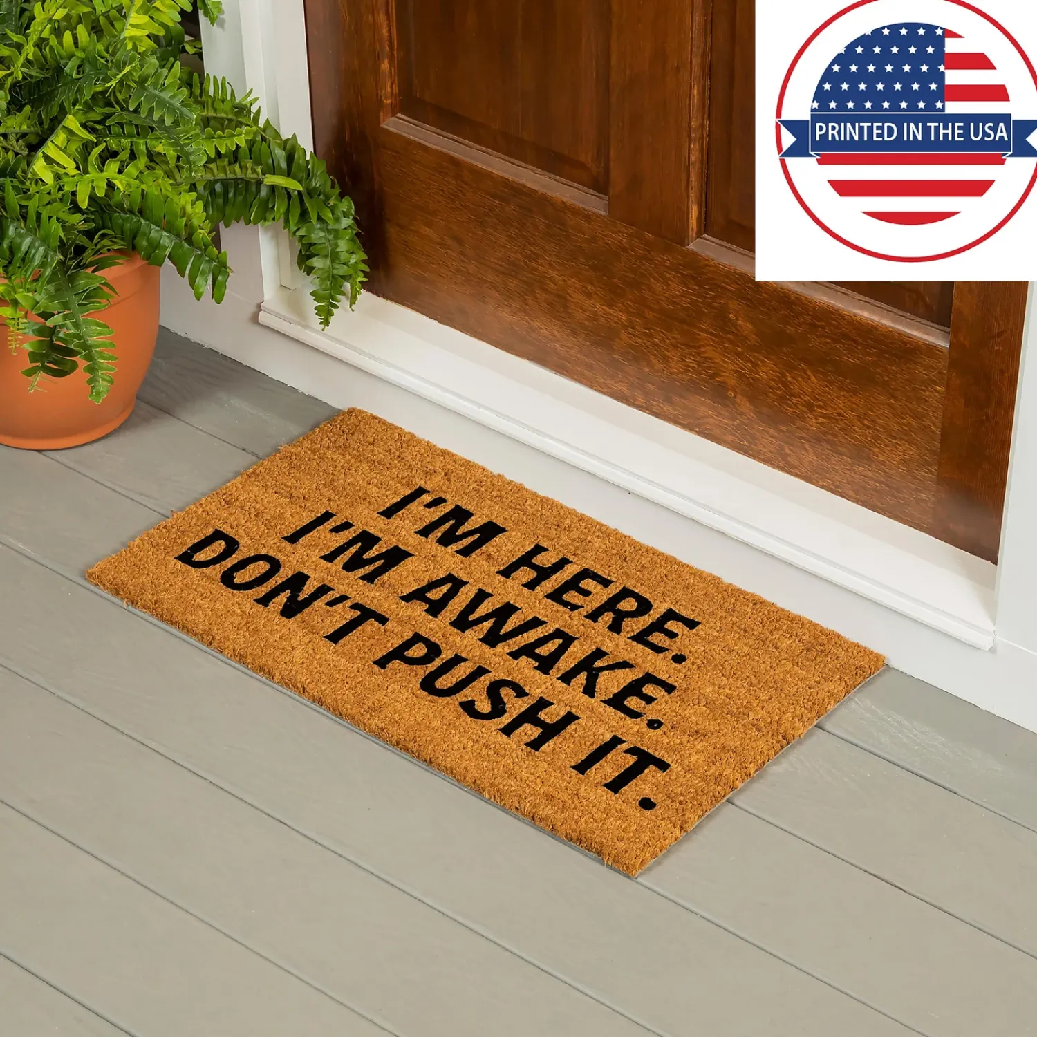 Plow & Hearth Coir Mats>I'm Here. I'm Awake. Coir Mat