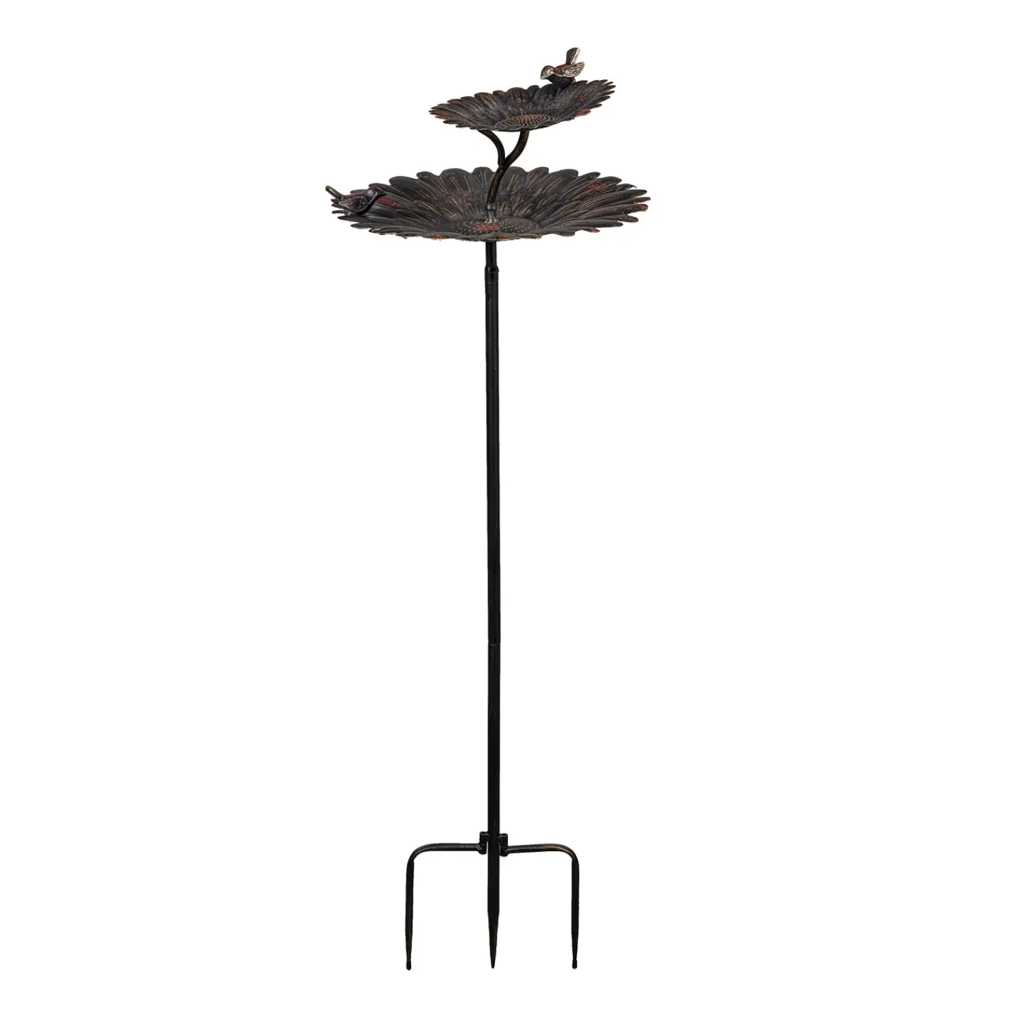Plow & Hearth Birdbaths>2-in-1 Sunflower Metal Birdbath and Feeder with Mounting Attachment and Stake, 48"H