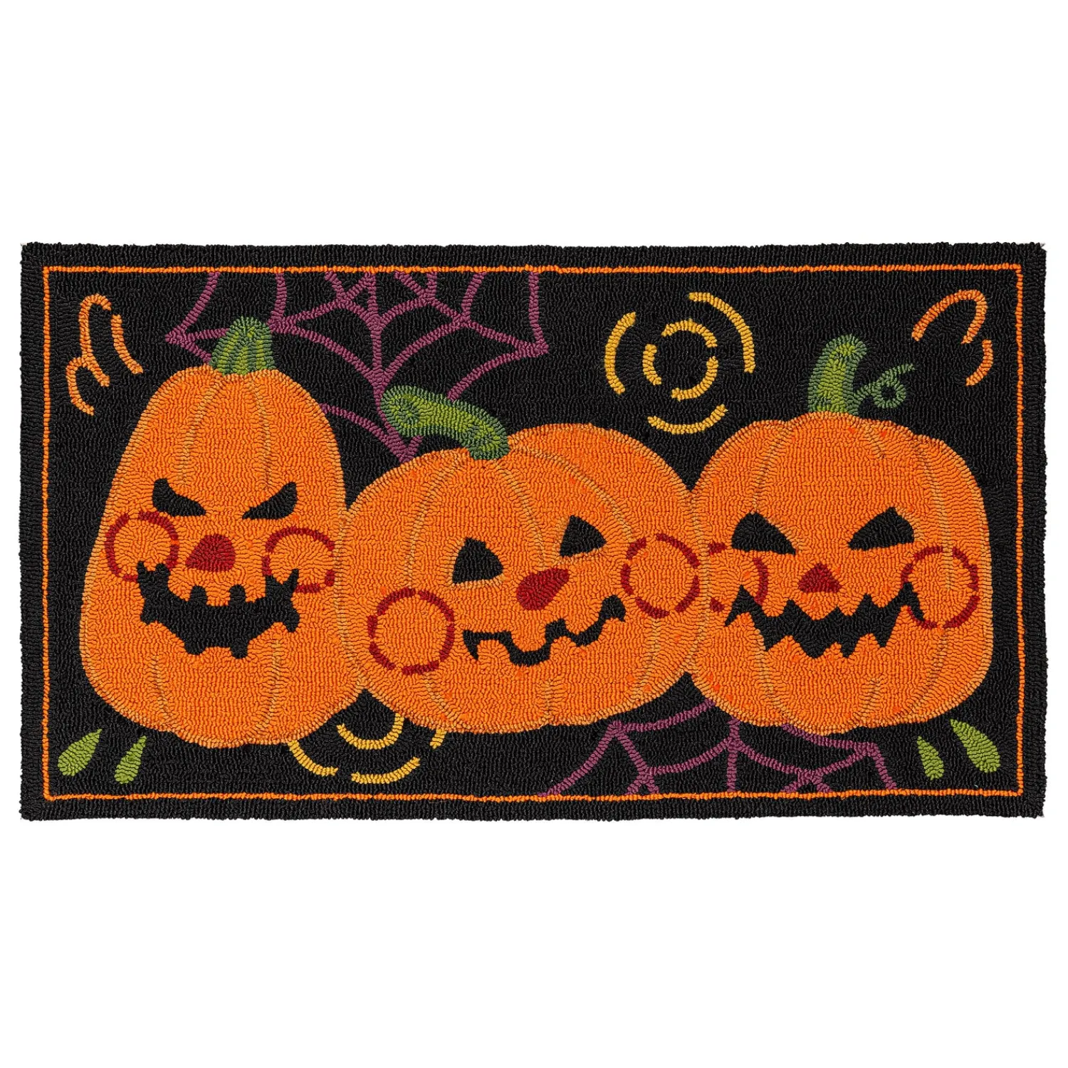 Plow & Hearth Hooked Rugs>Indoor/Outdoor Jack O'Lantern Pumpkin Hooked Polypropylene Accent Rug 24"x42"