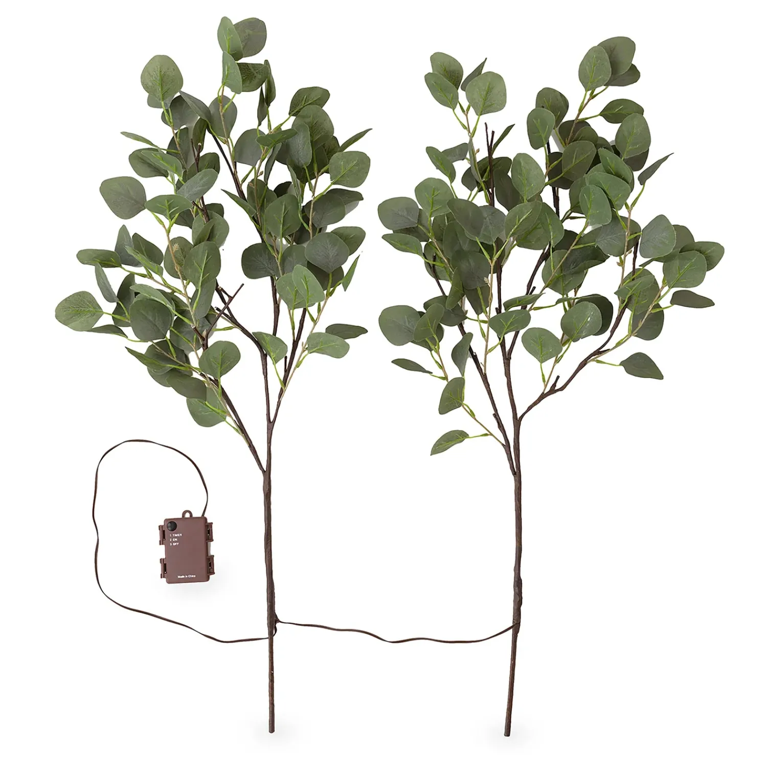 Plow & Hearth Faux Flowers & Plants|Lighted Trees & Garlands>Indoor/Outdoor Battery-Operated Lighted Eucalyptus Branches, Set of 2