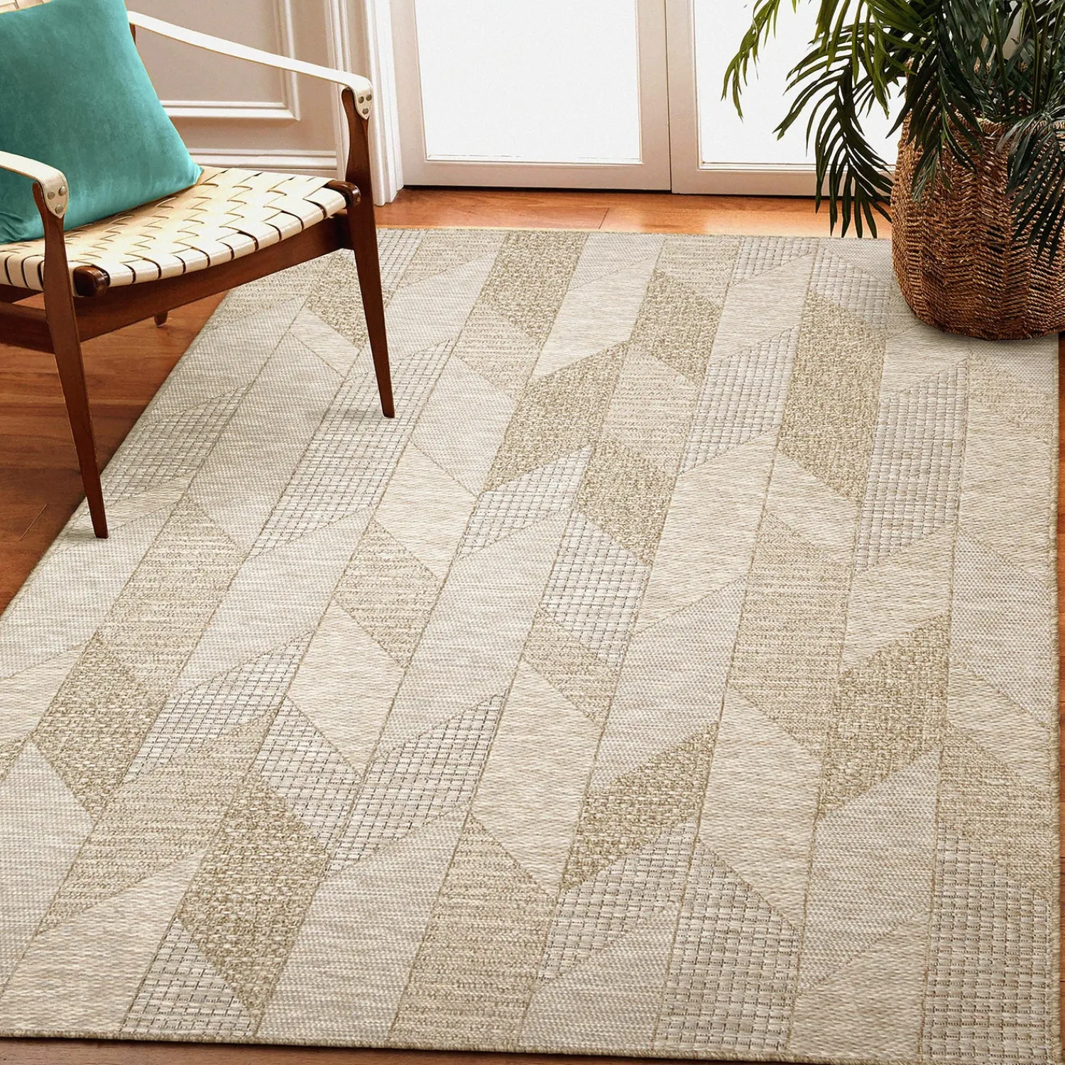 Plow & Hearth Area Rugs>Indoor/Outdoor Beachcomber Angles Rug, 5'3" x 7'3" Natural
