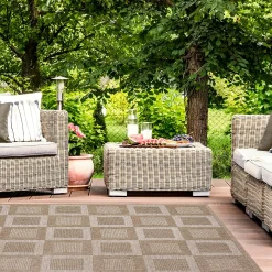 Plow & Hearth Area Rugs>Indoor/Outdoor Beachcomber Squares Rug, 6'6" x 9'4" Natural