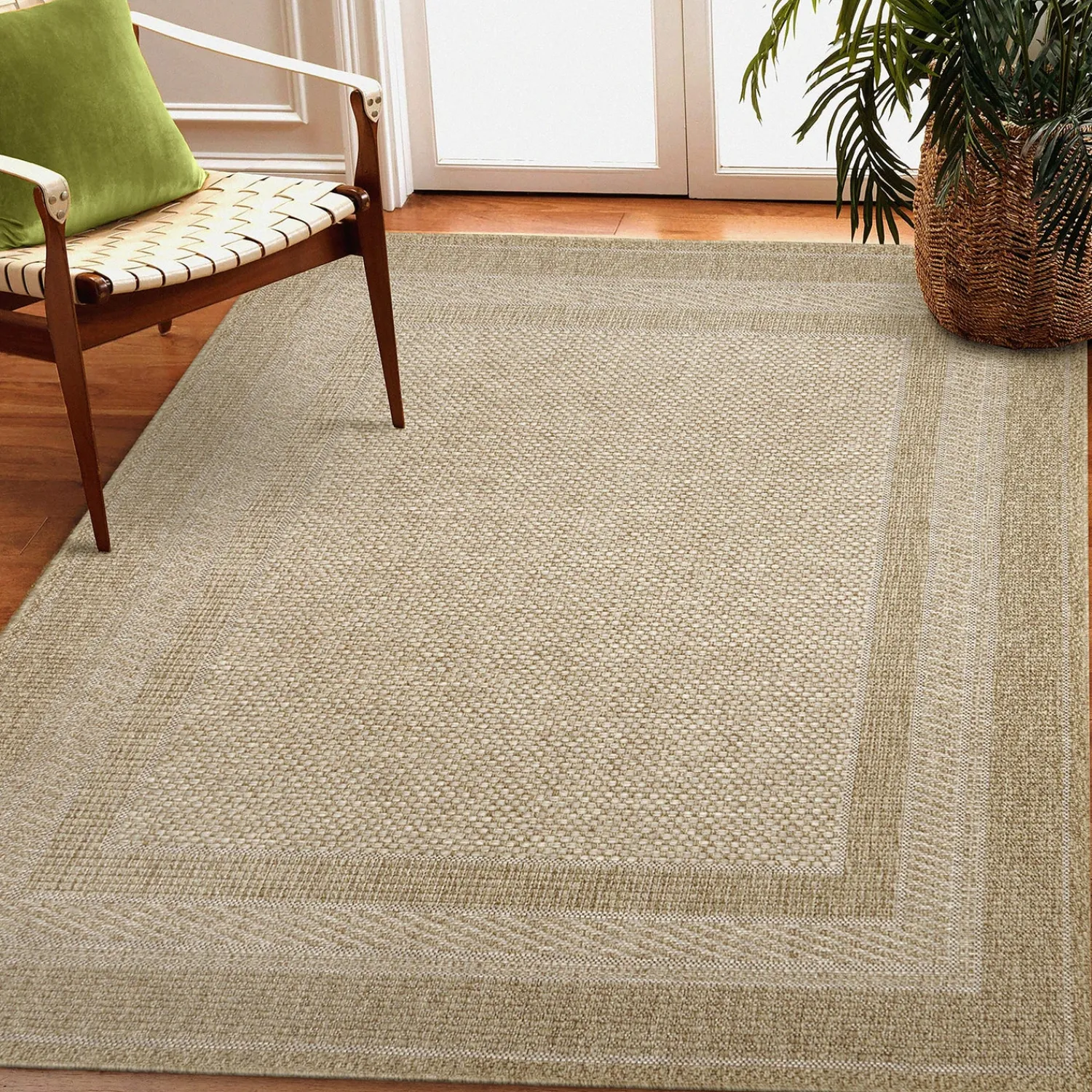 Plow & Hearth Area Rugs>Indoor/Outdoor Beachcomber Border Rug, 6'6" x 9'4" Natural