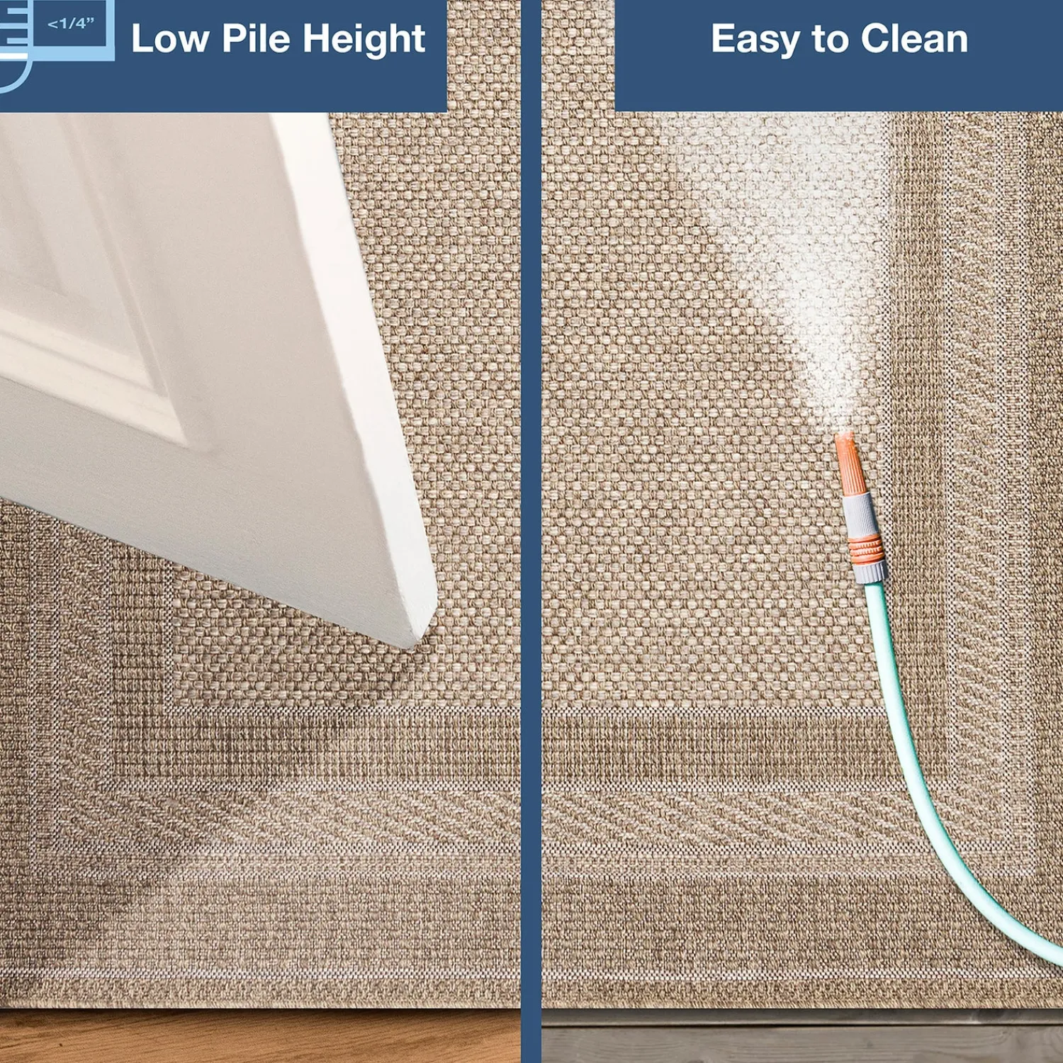 Plow & Hearth Area Rugs>Indoor/Outdoor Beachcomber Border Rug, 6'6" x 9'4" Natural