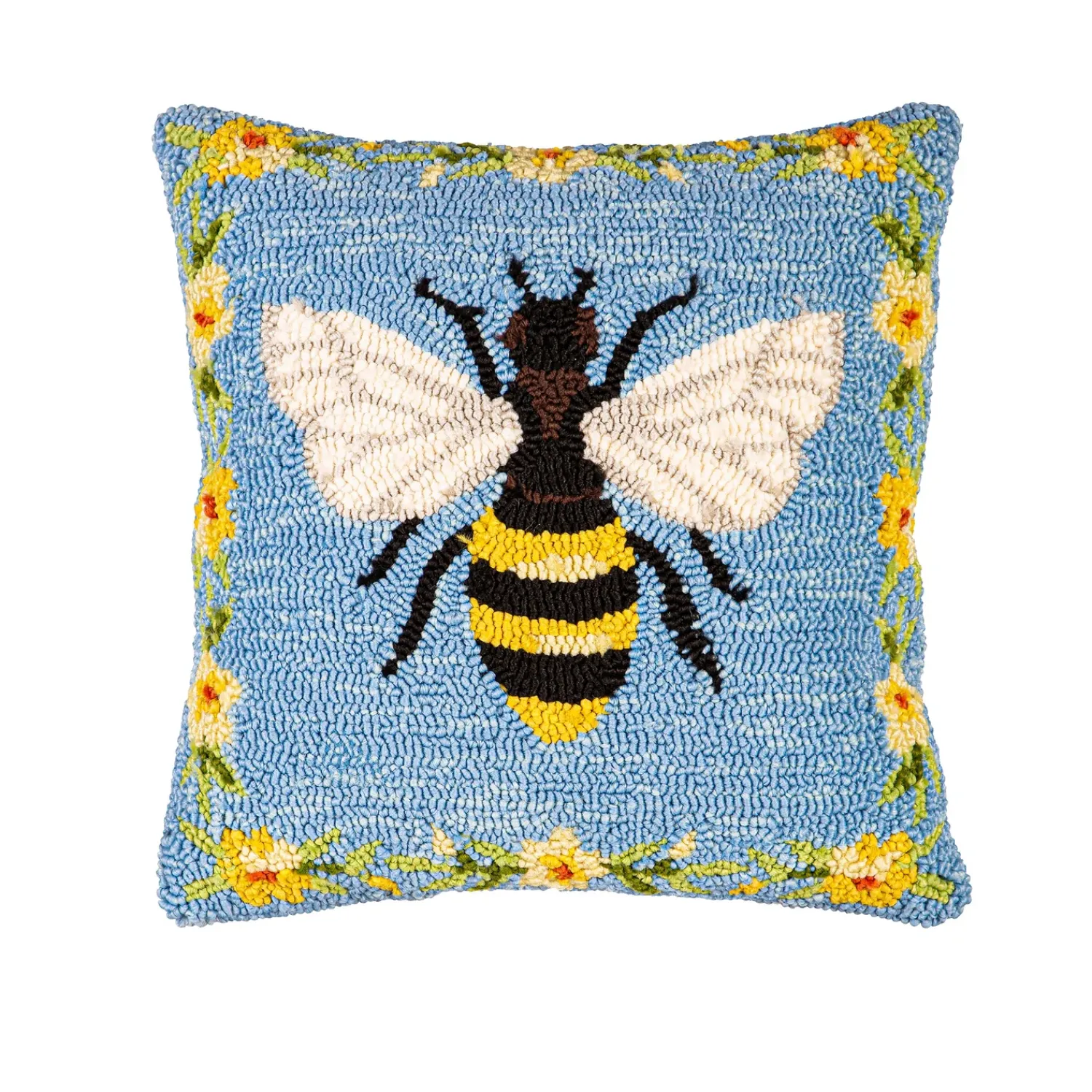 Plow & Hearth Outdoor Throw Pillows|Decorative Pillows>Indoor/Outdoor Bee Hooked Polypropylene Throw Pillow