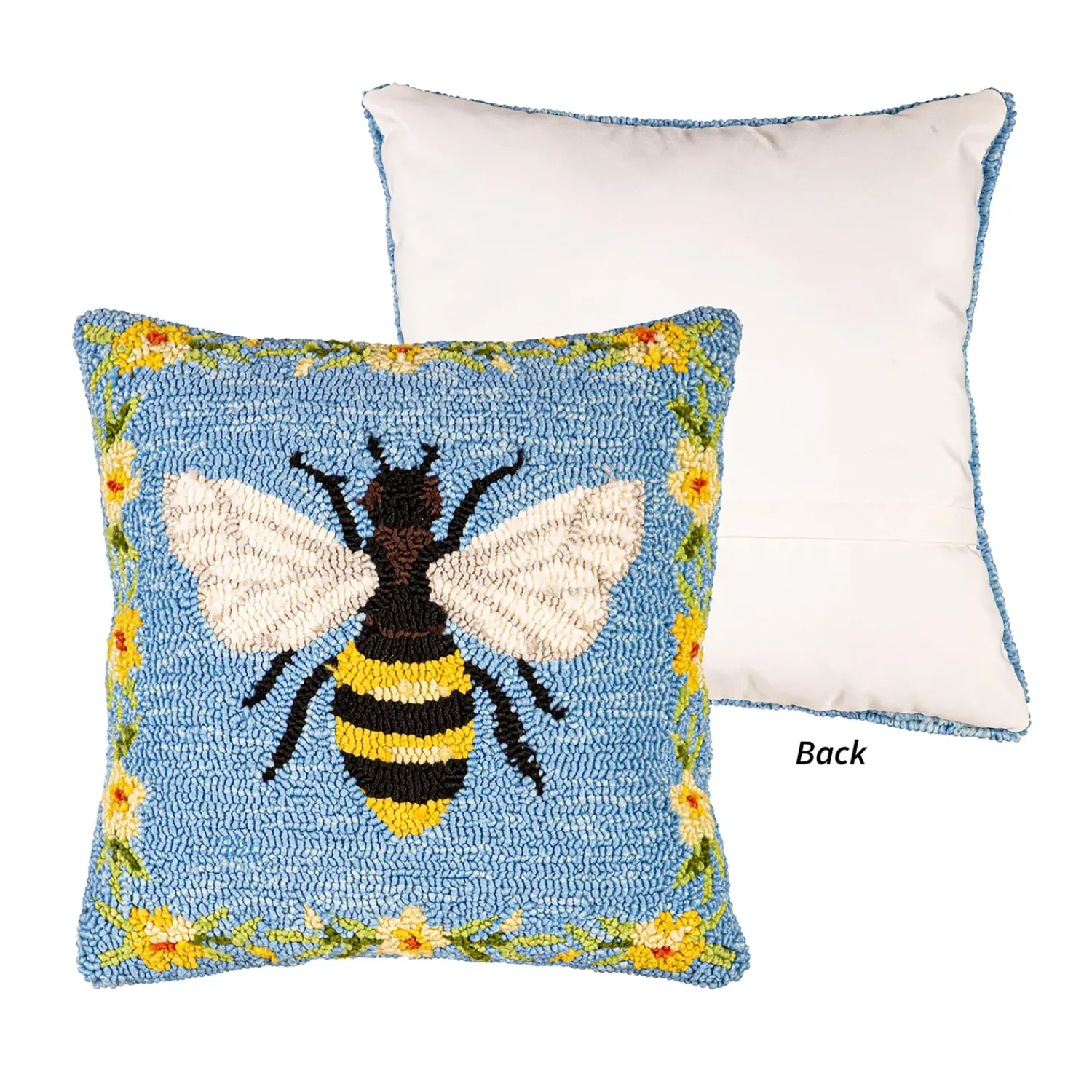 Plow & Hearth Outdoor Throw Pillows|Decorative Pillows>Indoor/Outdoor Bee Hooked Polypropylene Throw Pillow