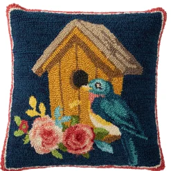 Plow & Hearth Outdoor Throw Pillows|Decorative Pillows>Indoor/Outdoor Birdhouse Hooked Polypropylene Throw Pillow