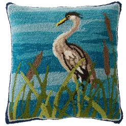 Plow & Hearth Outdoor Throw Pillows|Decorative Pillows>Indoor/Outdoor Blue Heron Hooked Polypropylene Throw Pillow
