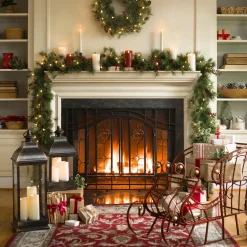 Plow & Hearth Lighted Trees & Garlands>Indoor/Outdoor Blue Ridge Garland with Battery-Operated Dual-Function Lights