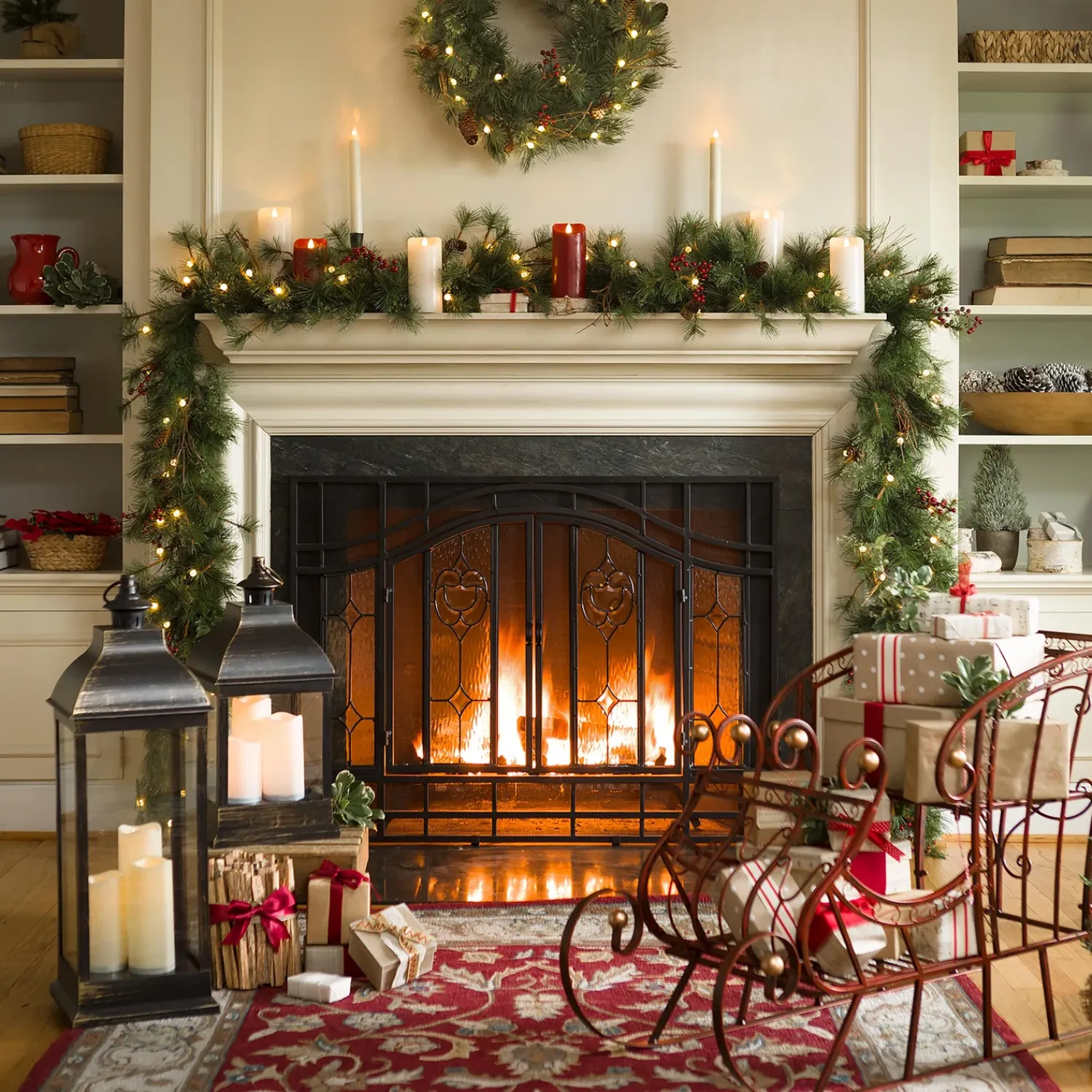 Plow & Hearth Lighted Trees & Garlands>Indoor/Outdoor Blue Ridge Garland with Battery-Operated Dual-Function Lights