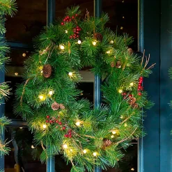 Plow & Hearth Wreaths|Faux Flowers & Plants>Indoor/Outdoor Blue Ridge Wreath with Battery-Operated Dual-Function Lights, 30" dia.