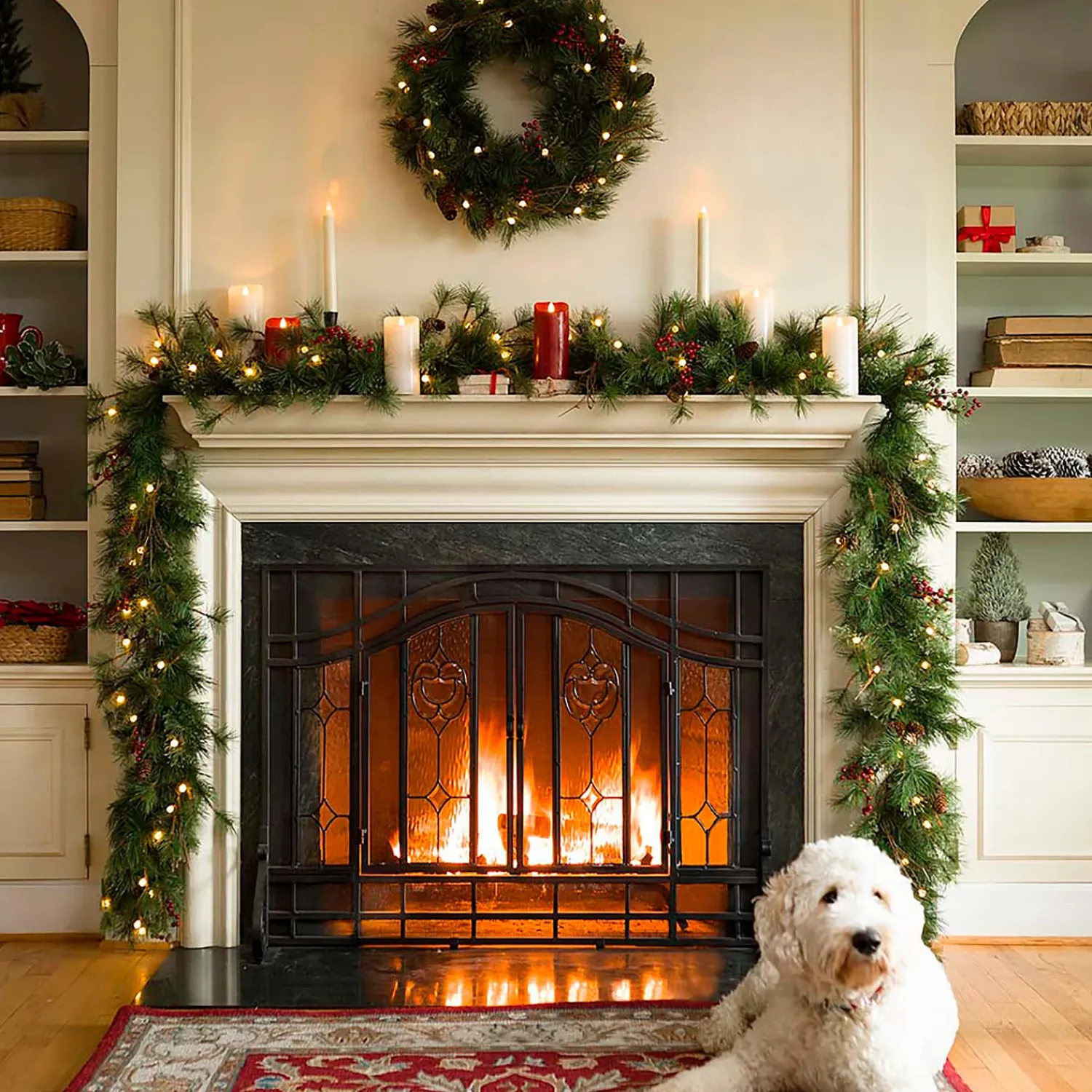 Plow & Hearth Wreaths|Faux Flowers & Plants>Indoor/Outdoor Blue Ridge Wreath with Battery-Operated Dual-Function Lights, 30" dia.