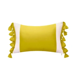 Plow & Hearth Outdoor Throw Pillows|Decorative Pillows>Indoor/Outdoor Colorblock Tassel Lumbar Pillow Citron
