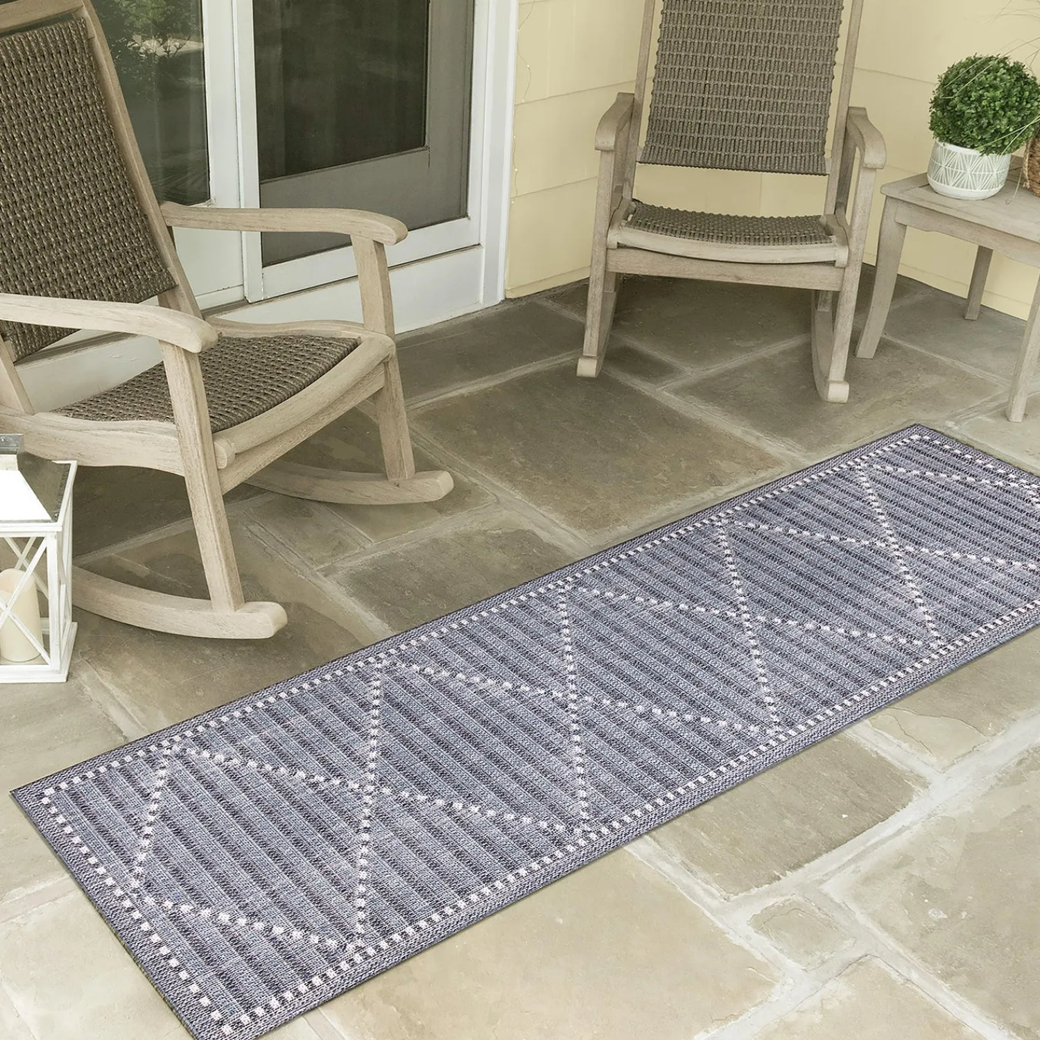 Plow & Hearth Runners>Indoor/Outdoor Diamonds Rug, 23" x 7'6" Runner