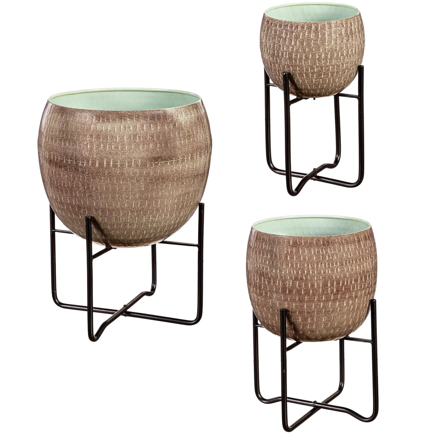 Plow & Hearth Planters & Plant Stands>Indoor/Outdoor Distressed Green and Brown Planters, Set of 2